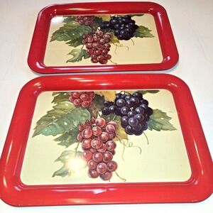 Vintage Metal Serving Trays Red and Purple Grapes Set‎ of 2